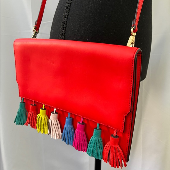 Rebecca Minkoff Handbags - Rebecca Minkoff Red Crossbody Bag with Multicolor Tassels